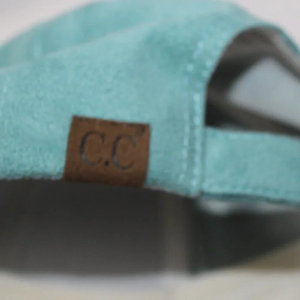 C.C Suede Removable Fur Pom Teal Baseball Cap